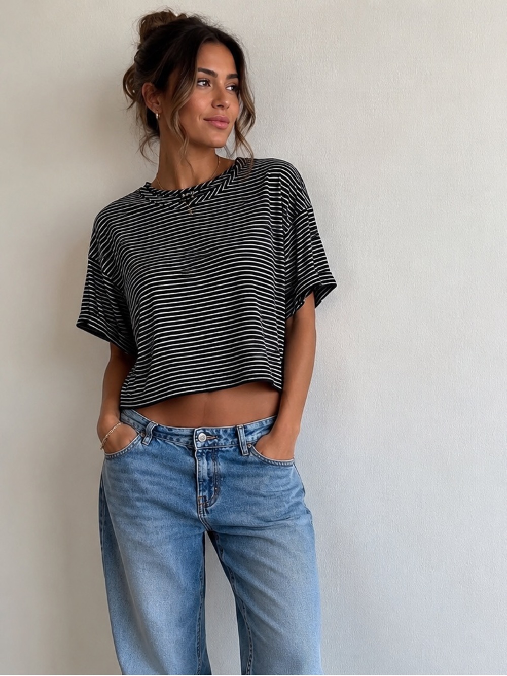 Striped Black & White Boxy Crop Top